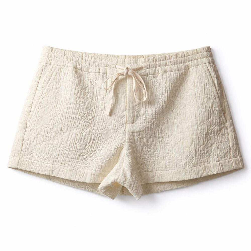 LOU & GREY Jacquard Fabric Micro Trouser Short Sz S Ivory Artsy Textured Beach